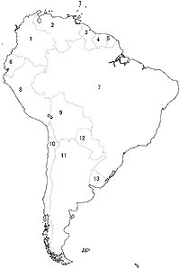 南米大陸の各国の地図